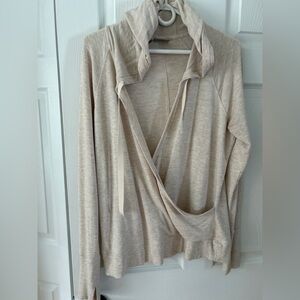 Athleta Cream Draped Hooded Cardigan